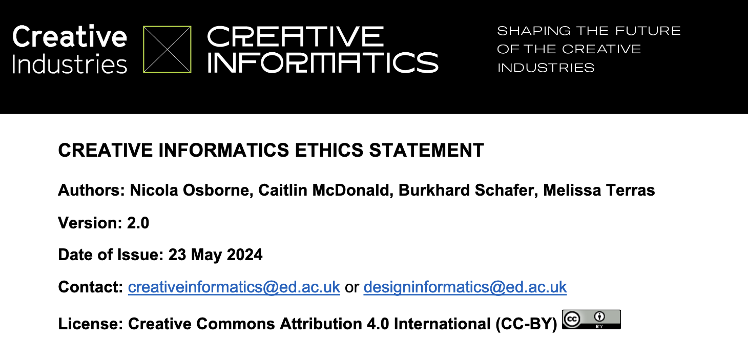 Creative Informatics Ethics Statement